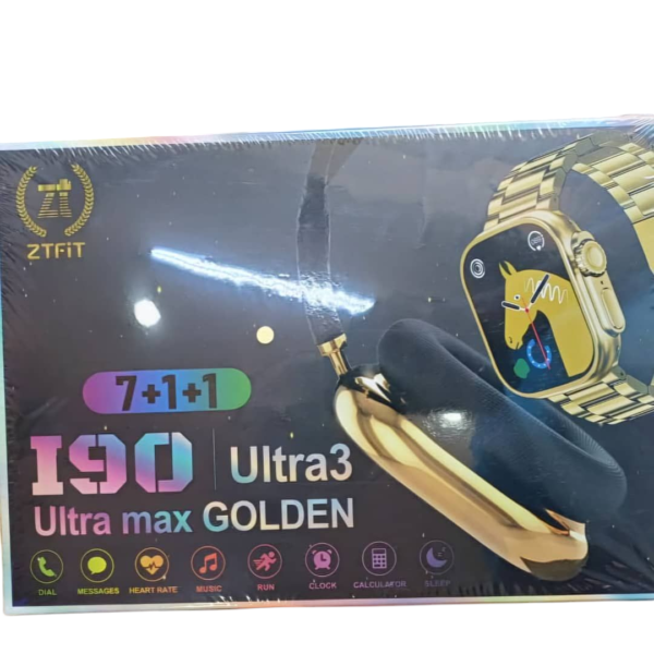 1 Montre Connectée + 1 Baladeur + 7 bracelets ZTFIT I90 Ultra 3 Ultra Max Golden